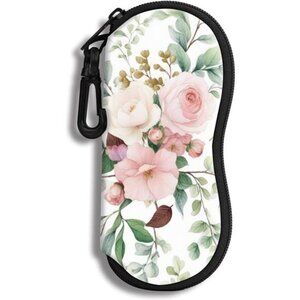 Sunglasses Soft Floral Case Ultra Light Neoprene Zipper Eyeglass Case With Belt